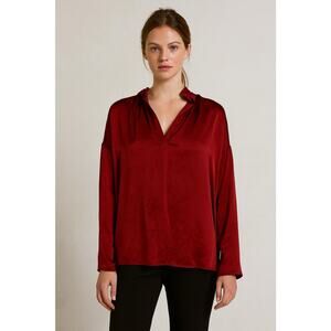 Never a Wallflower Vicki Maroon Red Satin Silk Blouse Career Womens Medium